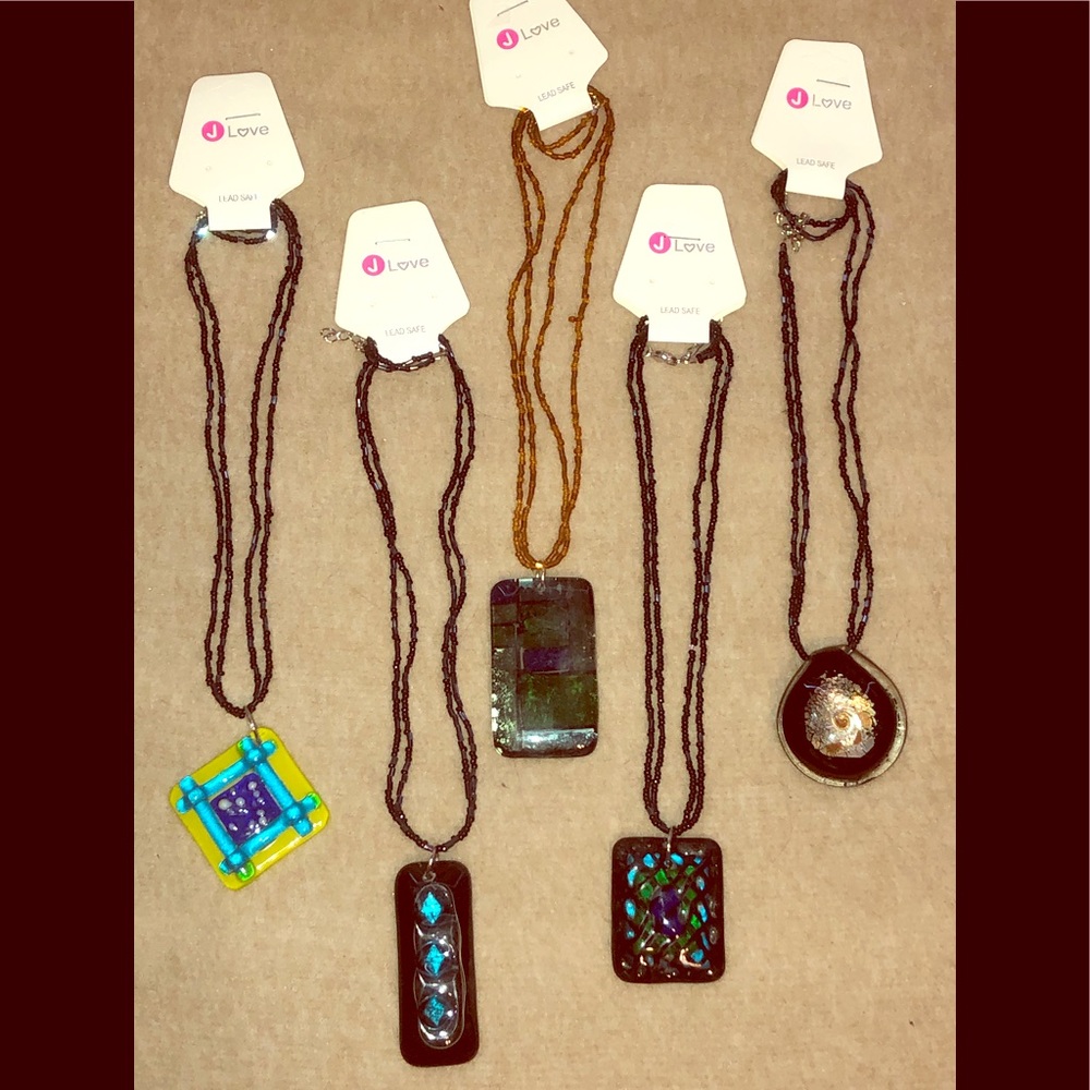 Hand-Blown Glass Pendants on Double Beaded Chain.
